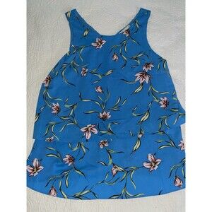 Floral Print Sleeveless Tiered Top Blue Flowy Blouse‎ Casual Tank